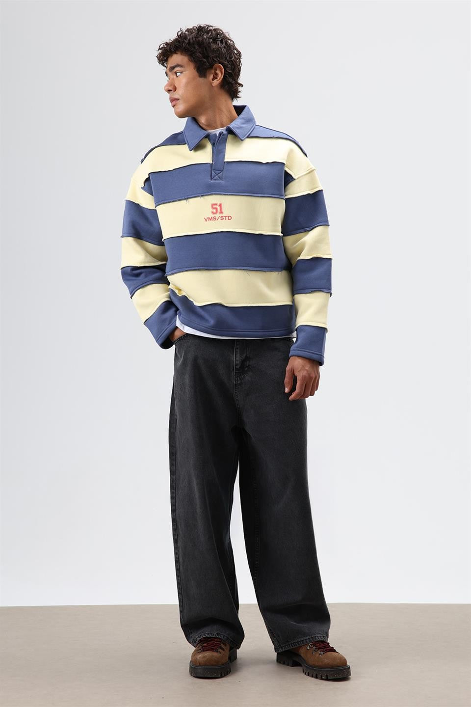 Oversize Şeritli Baskılı Sweatshirt