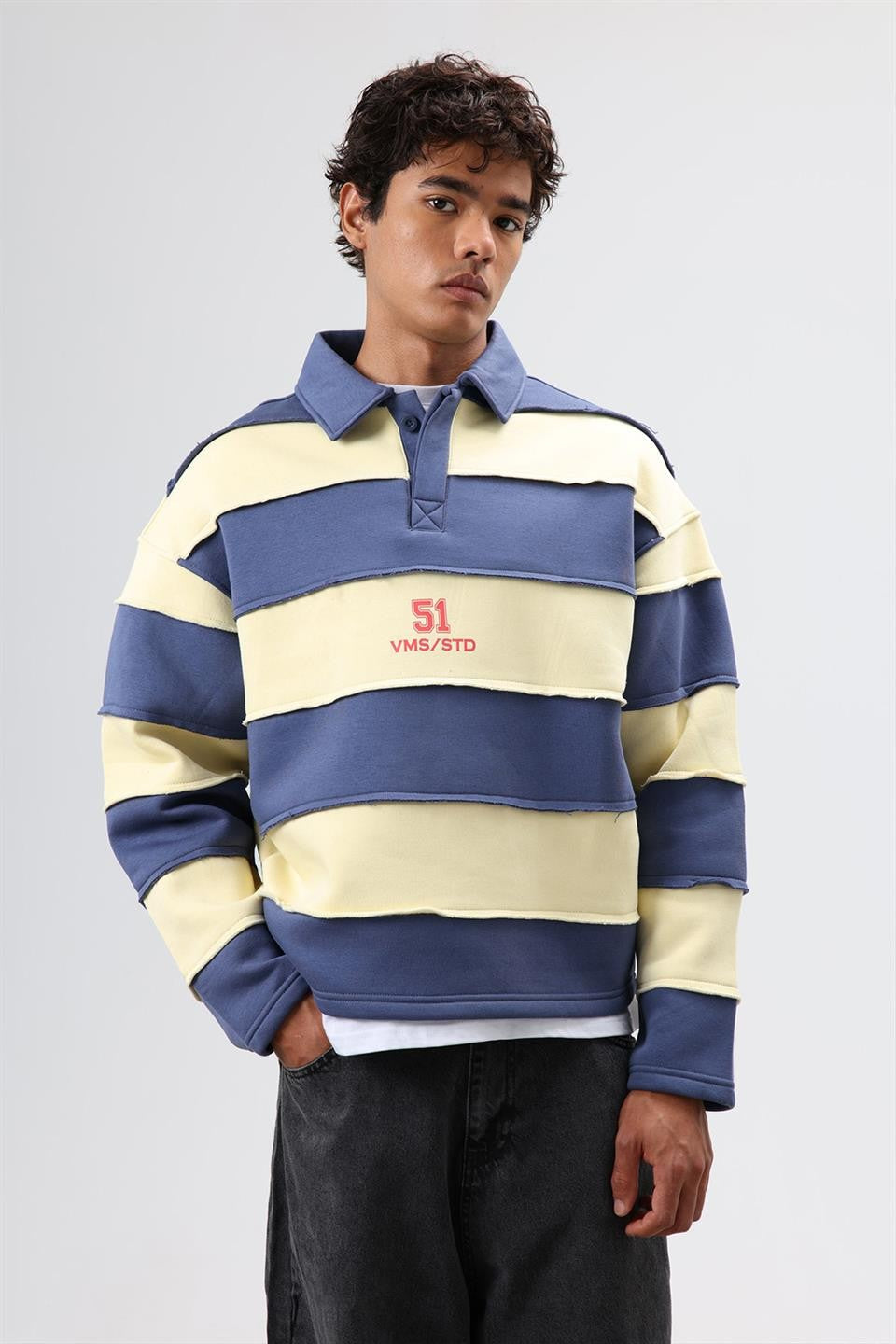 Oversize Şeritli Baskılı Sweatshirt