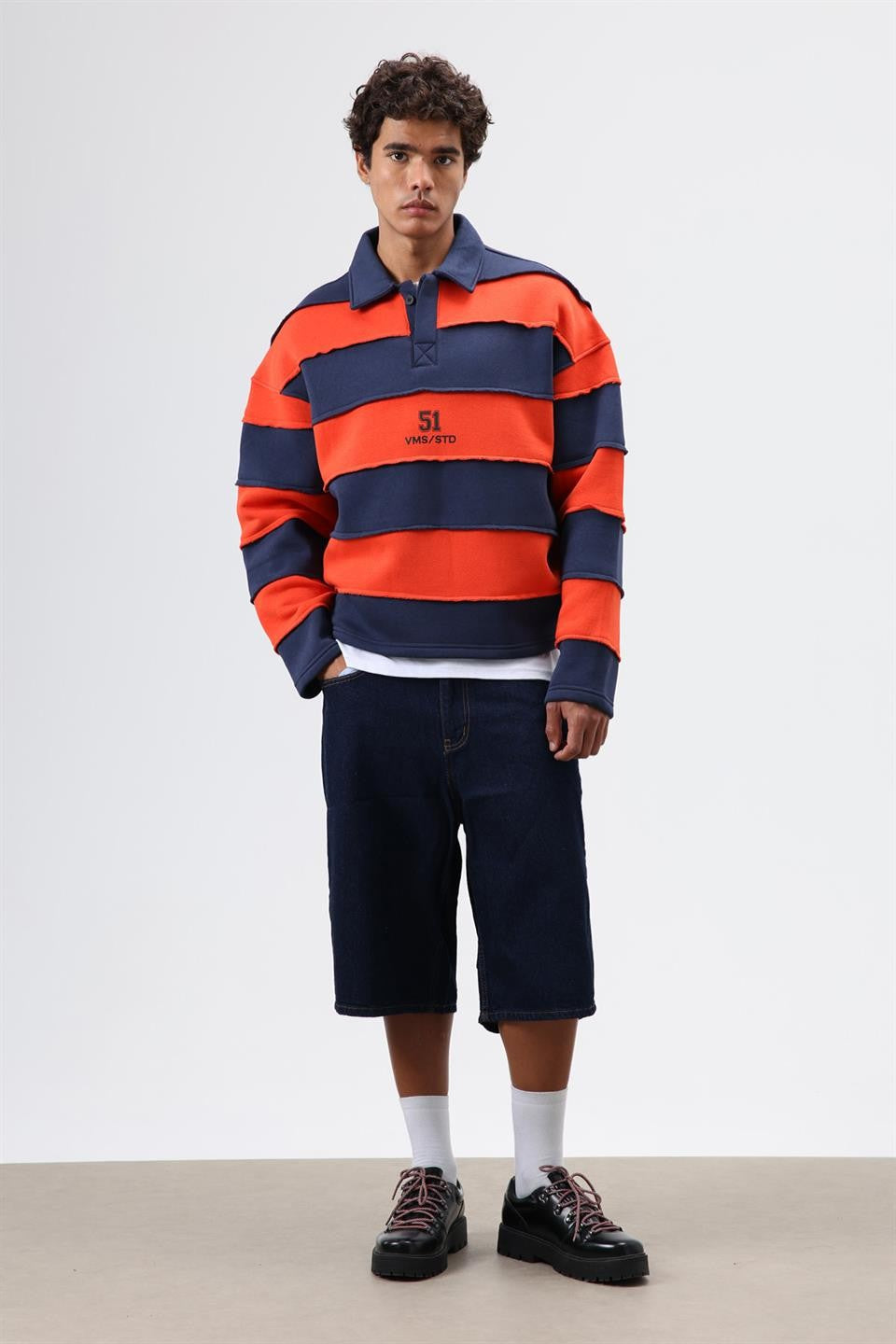 Oversize Şeritli Baskılı Sweatshirt