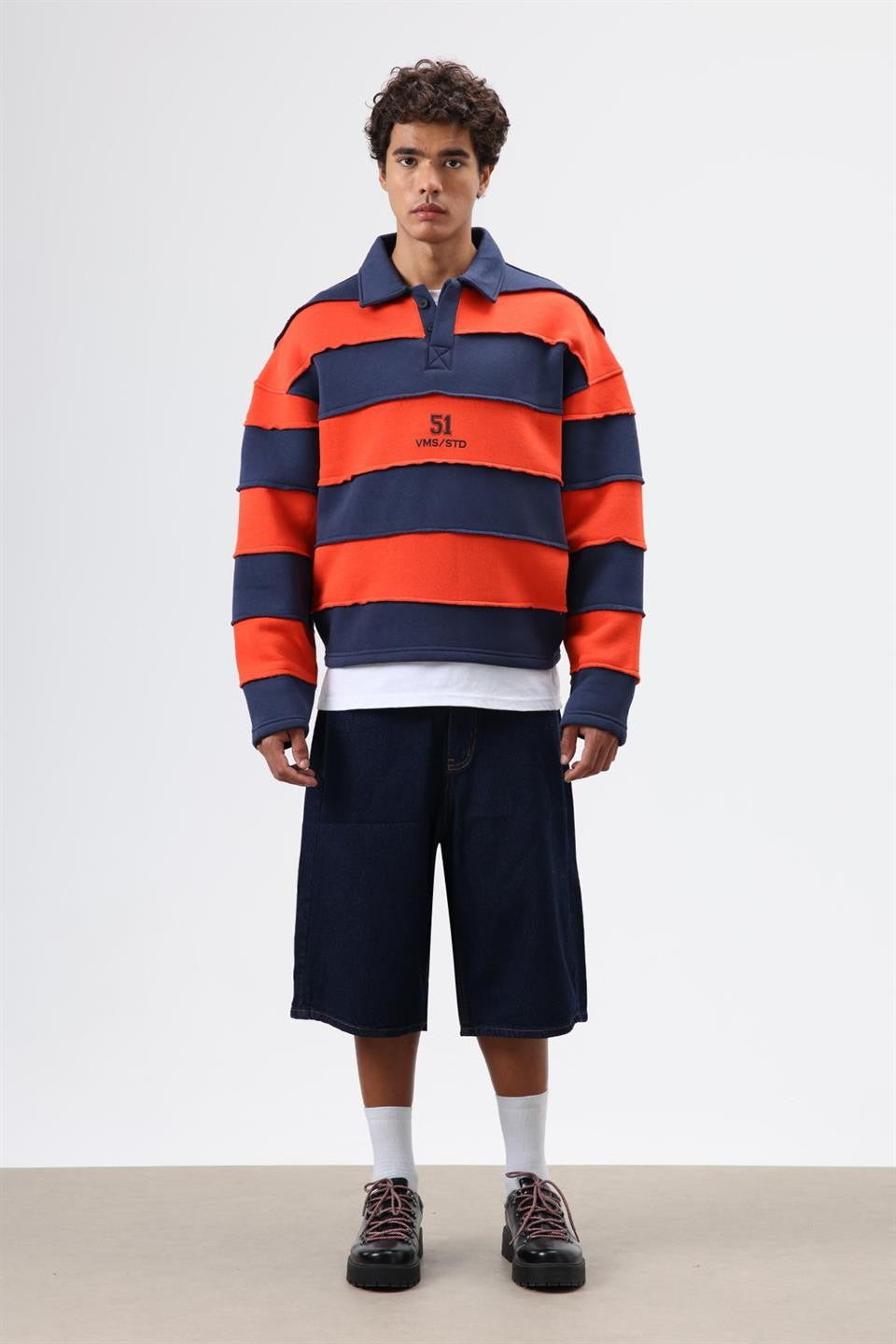Oversize Şeritli Baskılı Sweatshirt
