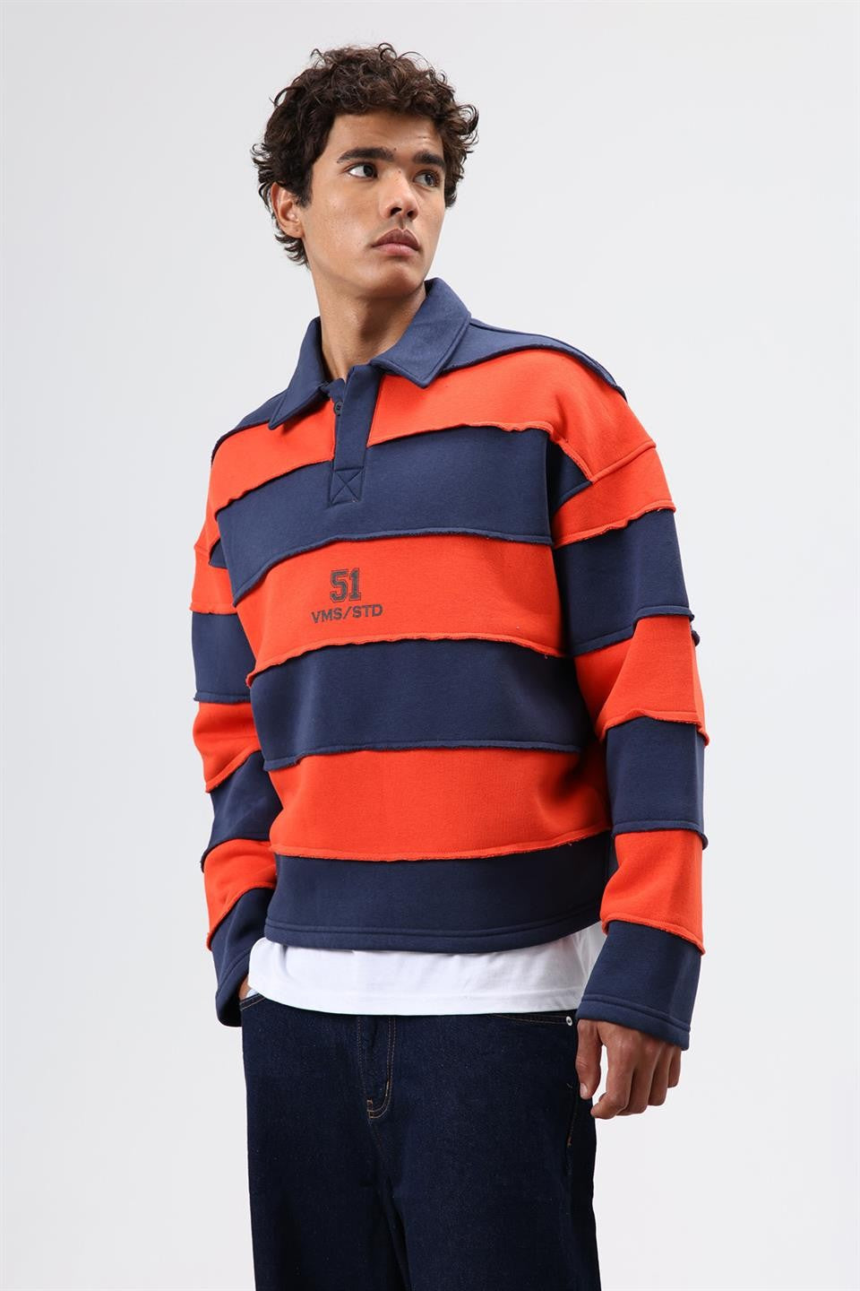 Oversize Şeritli Baskılı Sweatshirt