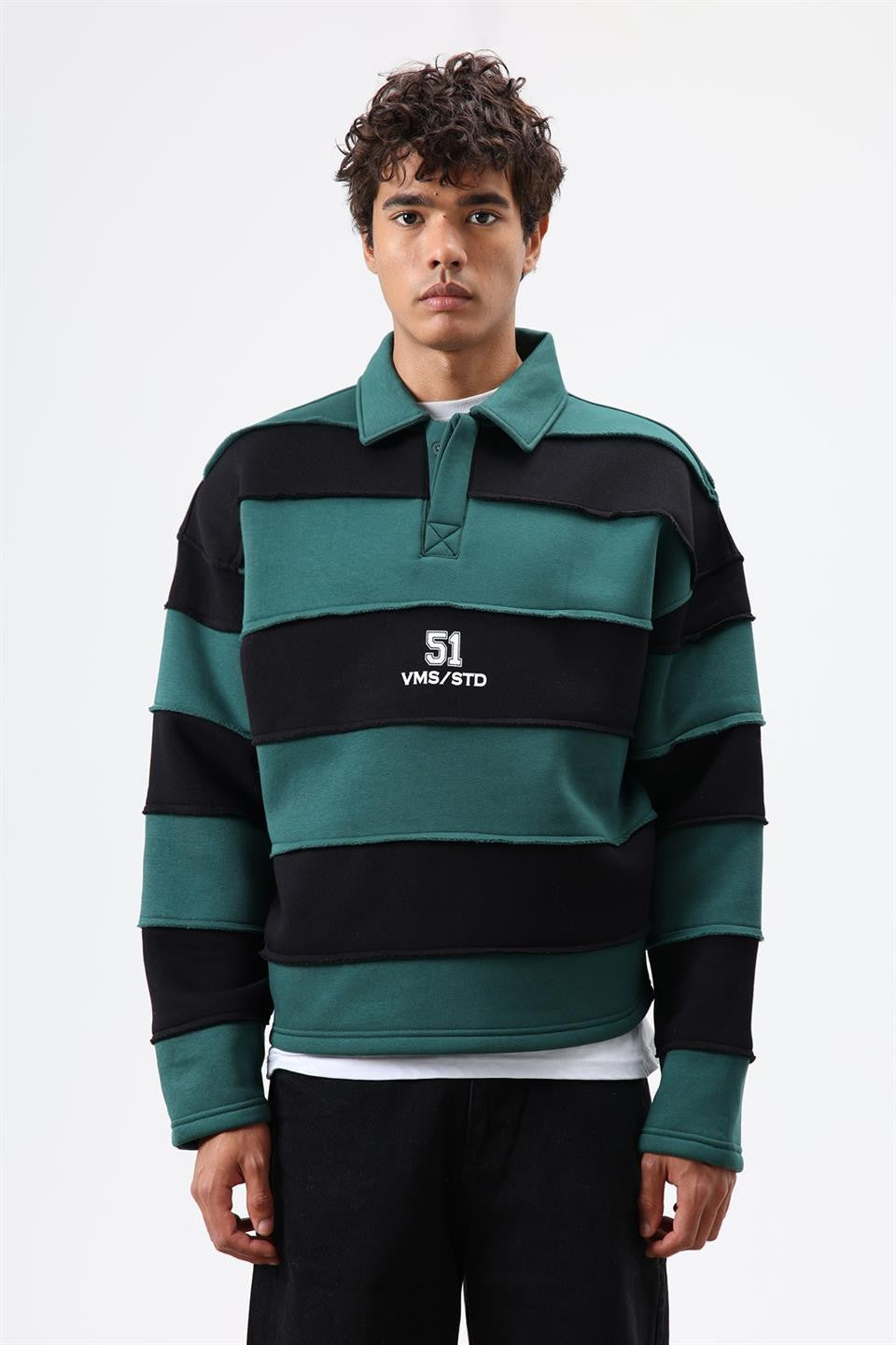 Oversize Şeritli Baskılı Sweatshirt