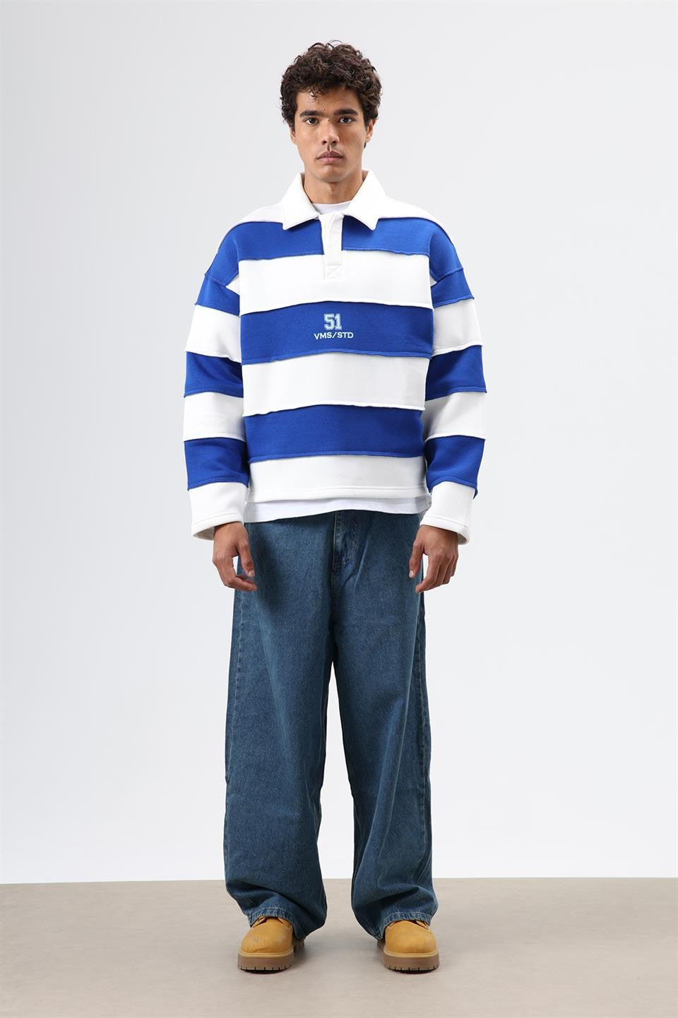 Oversize Şeritli Baskılı Sweatshirt