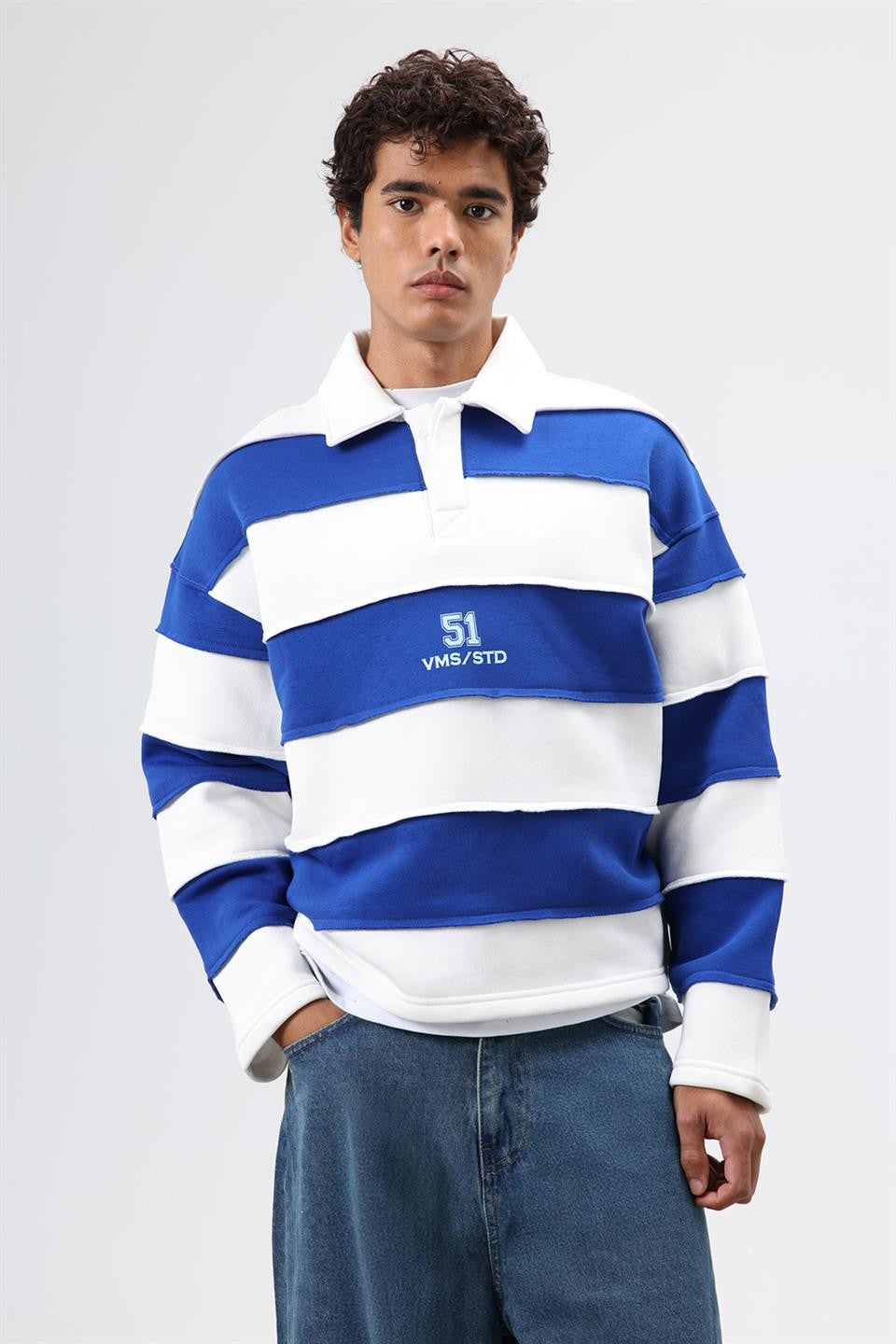 Oversize Şeritli Baskılı Sweatshirt
