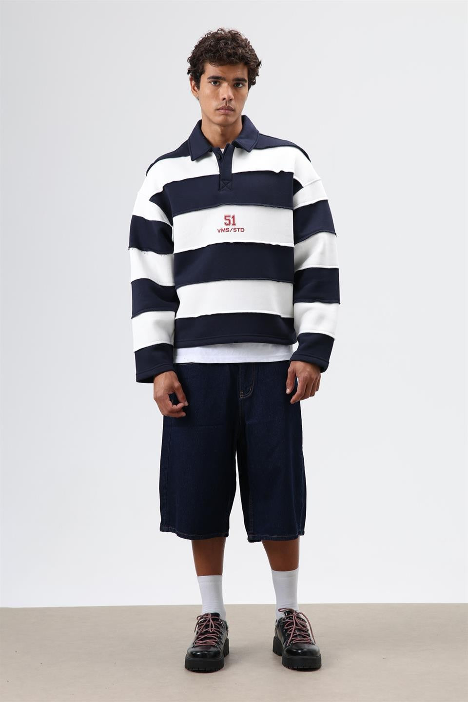 Oversize Şeritli Baskılı Sweatshirt