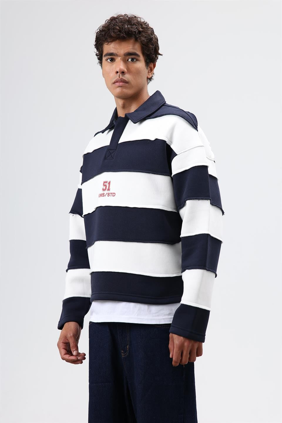 Oversize Şeritli Baskılı Sweatshirt