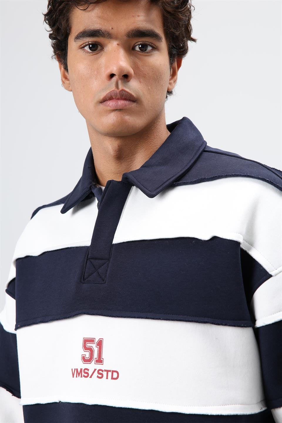 Oversize Şeritli Baskılı Sweatshirt