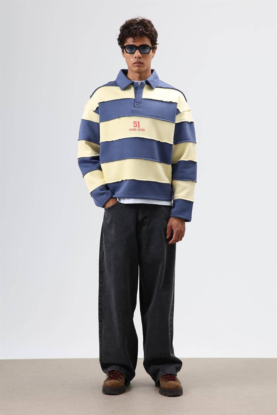 Oversize Şeritli Baskılı Sweatshirt