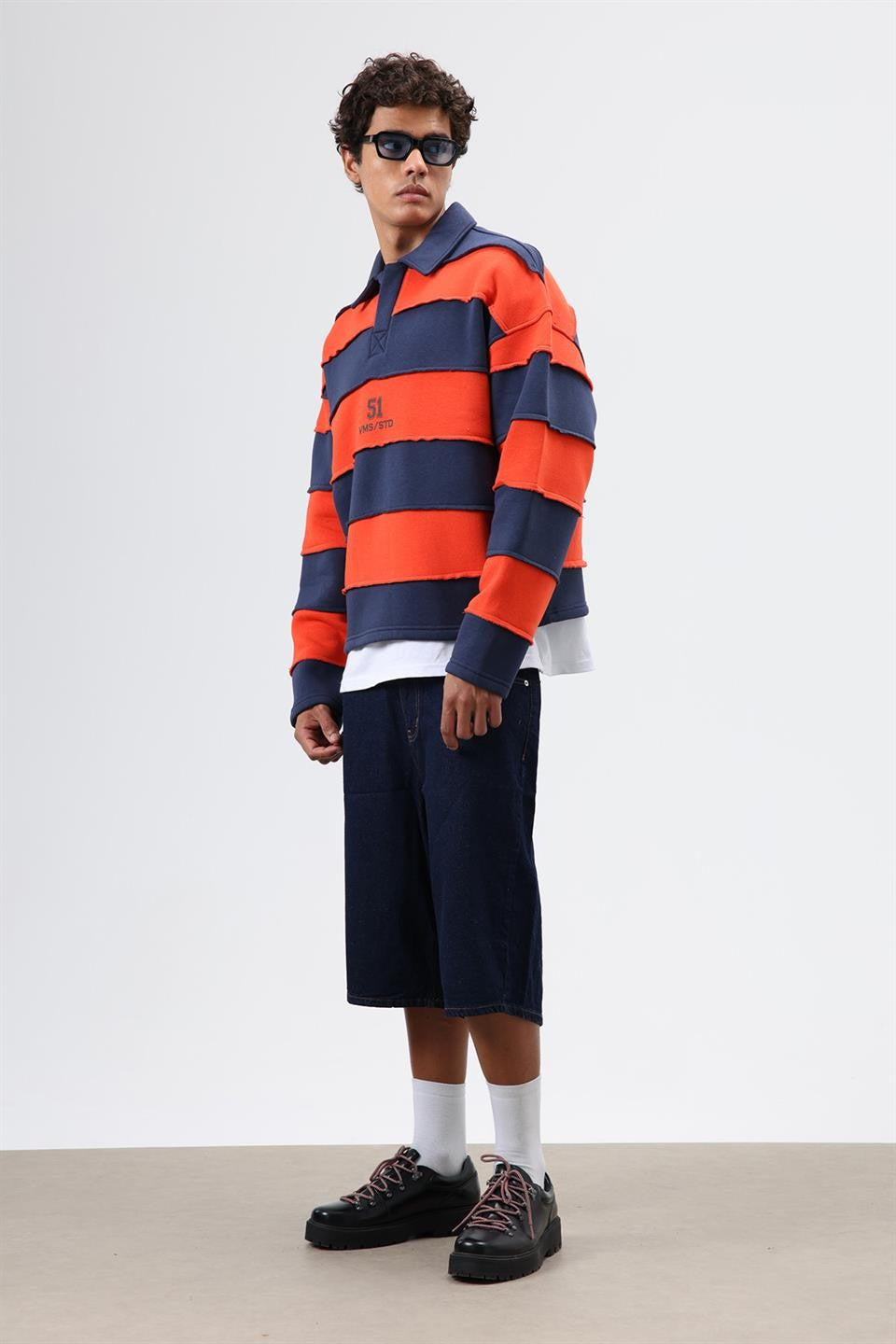 Oversize Şeritli Baskılı Sweatshirt
