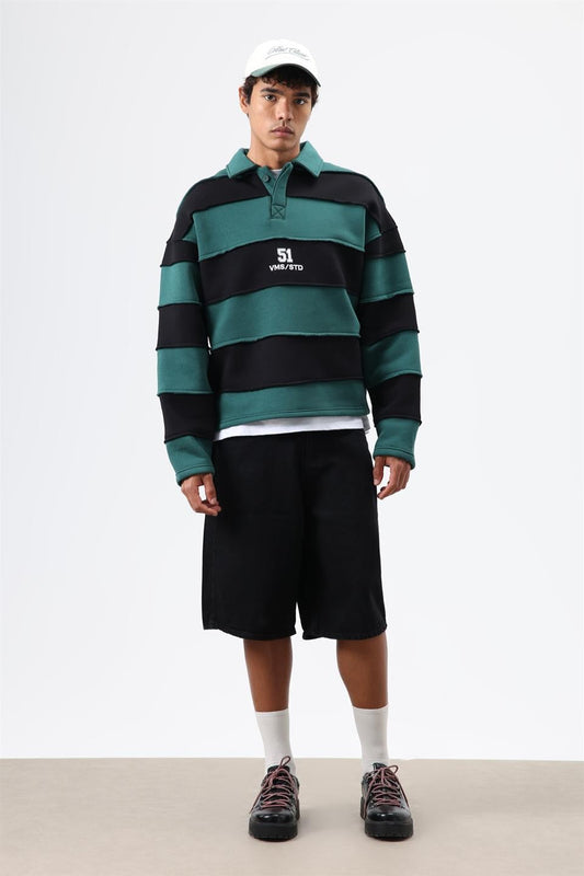 Oversize Şeritli Baskılı Sweatshirt