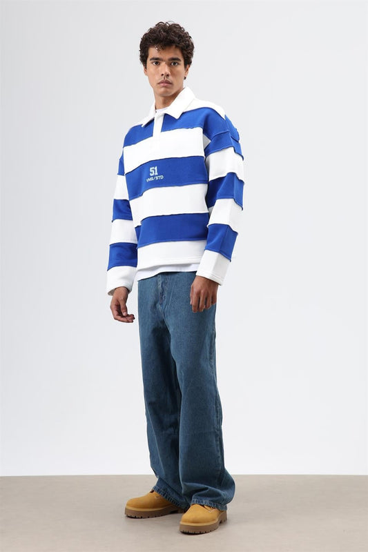 Oversize Şeritli Baskılı Sweatshirt