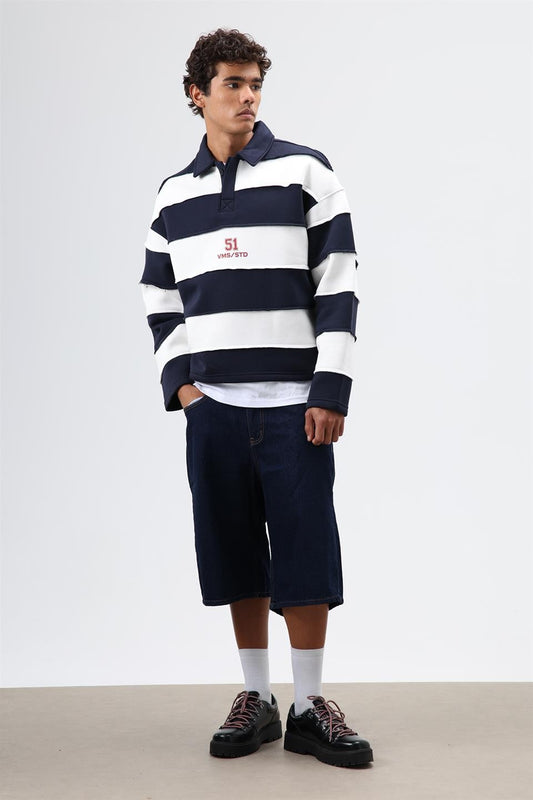 Oversize Şeritli Baskılı Sweatshirt