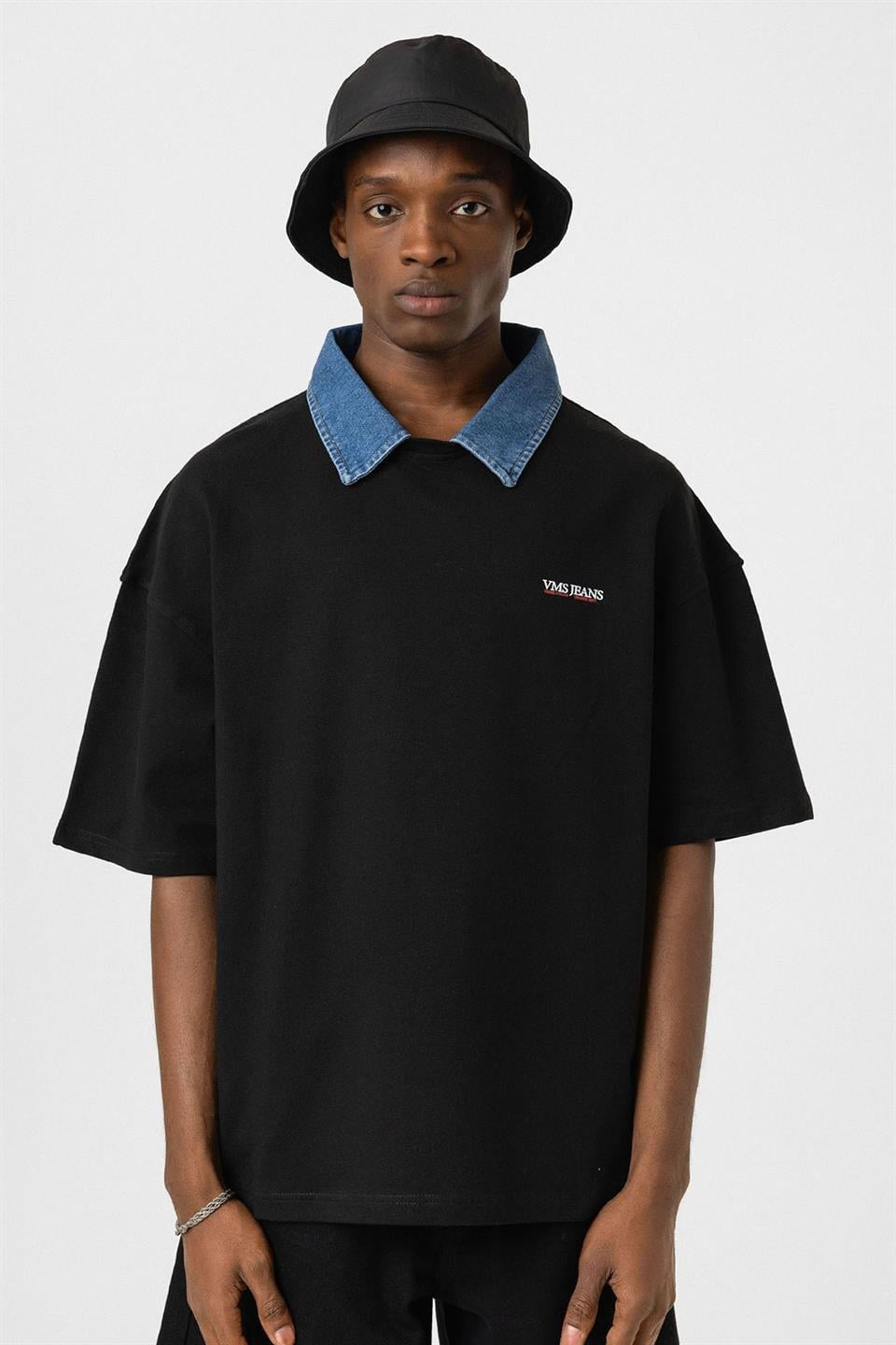 Polo Yaka Yazı Detaylı Oversize Tişört