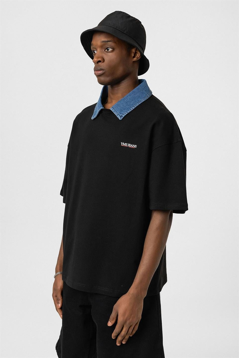 Polo Yaka Yazı Detaylı Oversize Tişört
