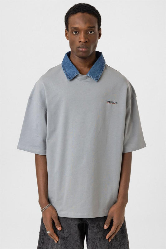 Polo Yaka Yazı Detaylı Oversize Tişört