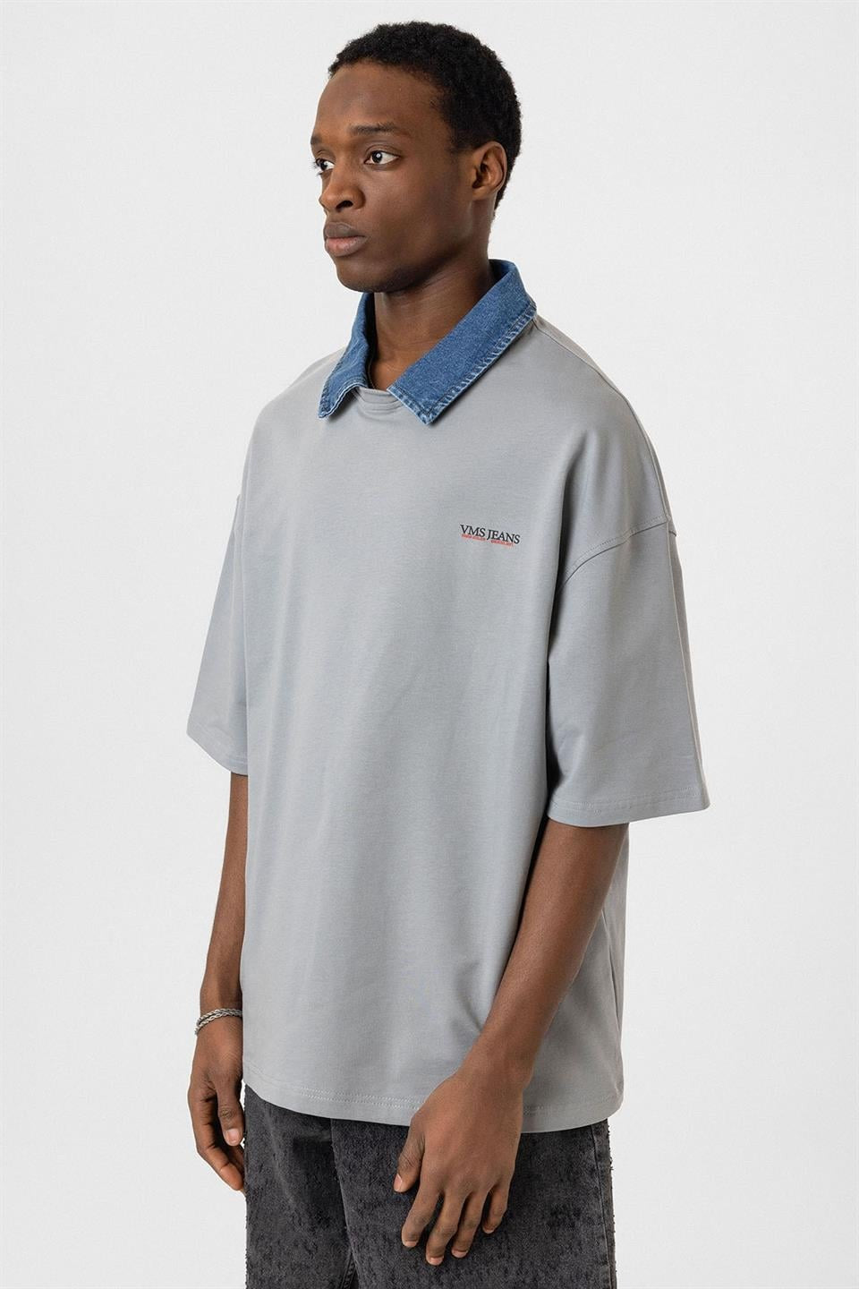Polo Yaka Yazı Detaylı Oversize Tişört