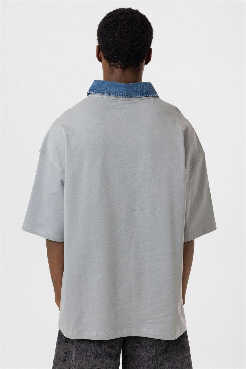 Polo Yaka Yazı Detaylı Oversize Tişört