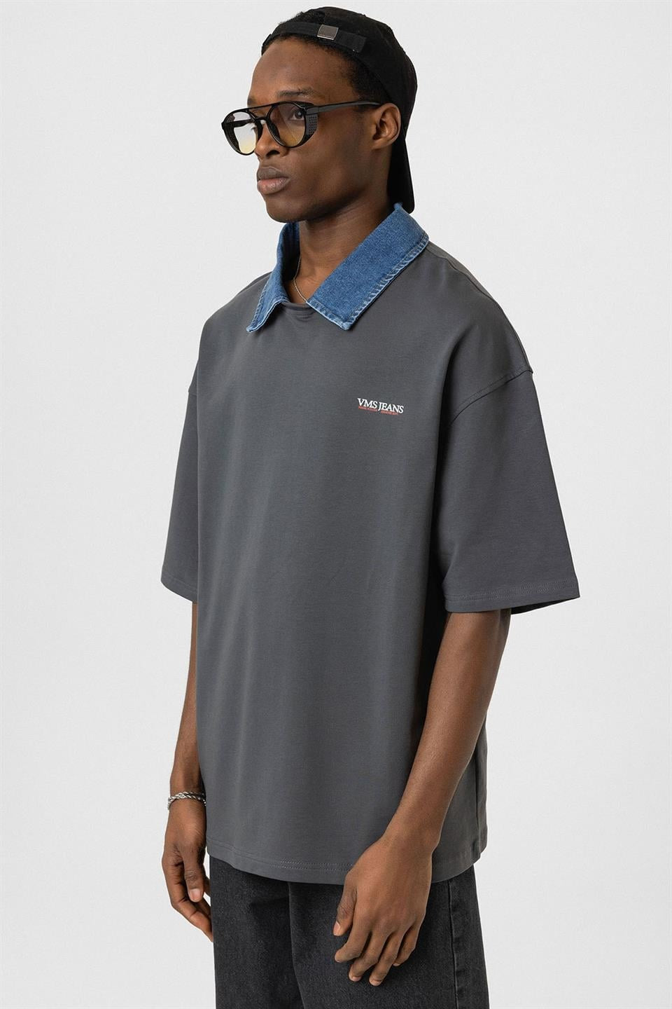 Polo Yaka Yazı Detaylı Oversize Tişört