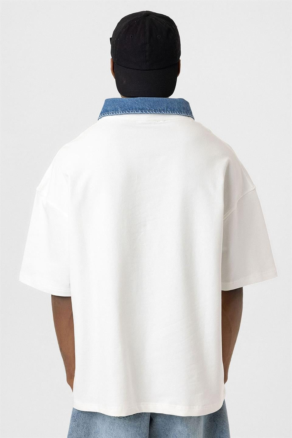 Polo Yaka Yazı Detaylı Oversize Tişört