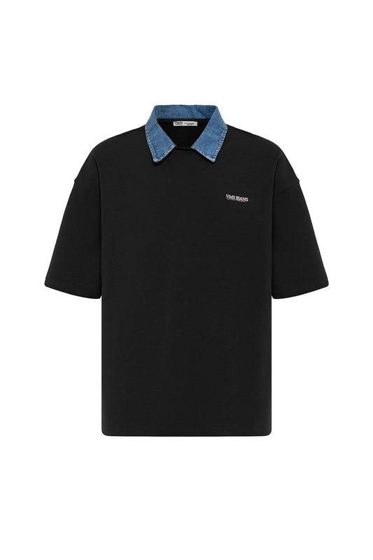 Polo Yaka Yazı Detaylı Oversize Tişört