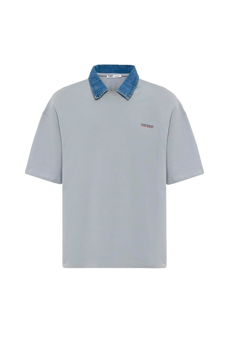 Polo Yaka Yazı Detaylı Oversize Tişört