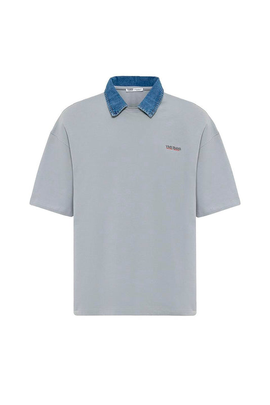 Polo Yaka Yazı Detaylı Oversize Tişört