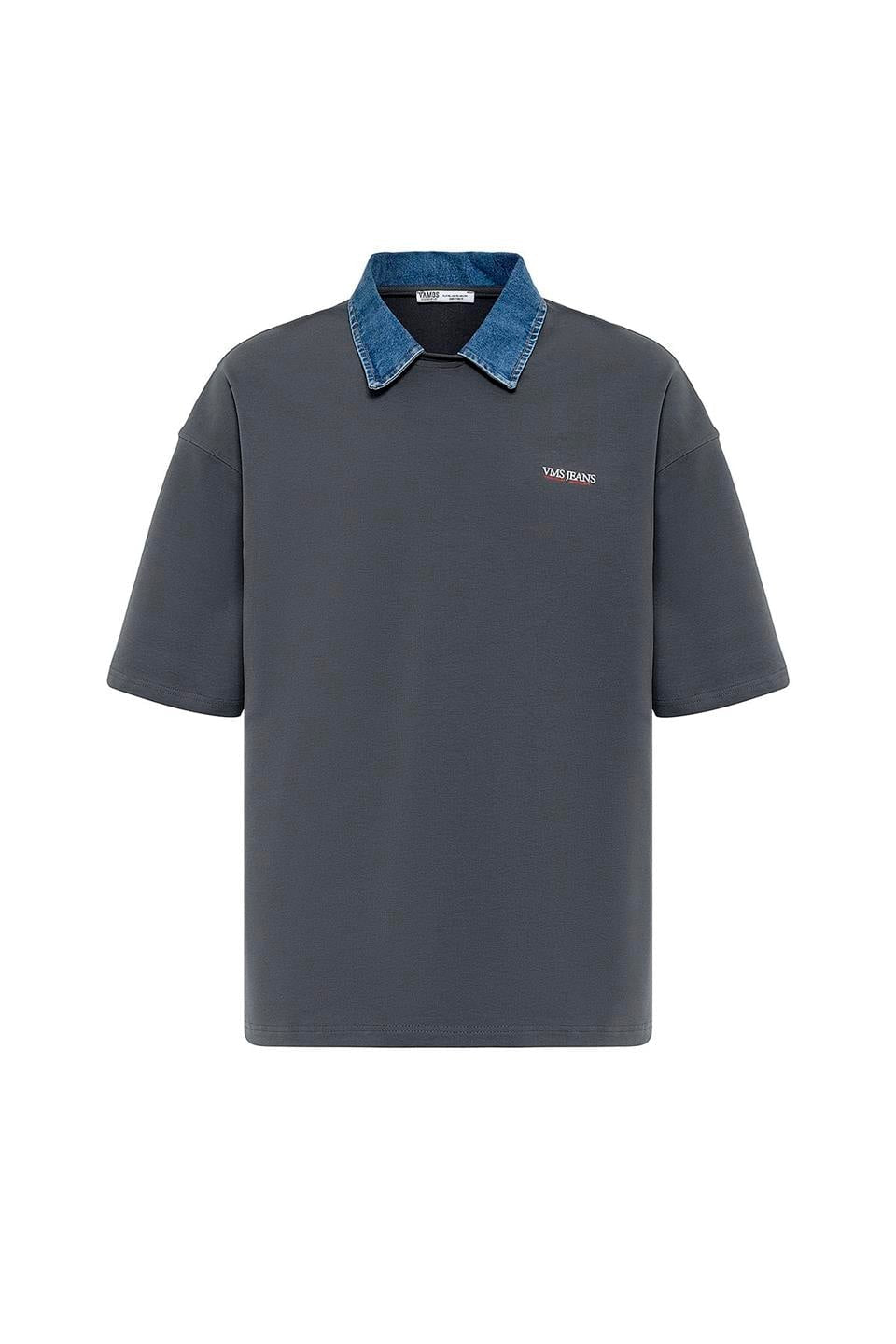 Polo Yaka Yazı Detaylı Oversize Tişört