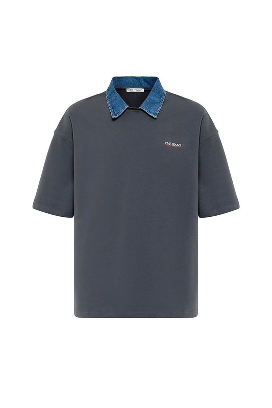 Polo Yaka Yazı Detaylı Oversize Tişört