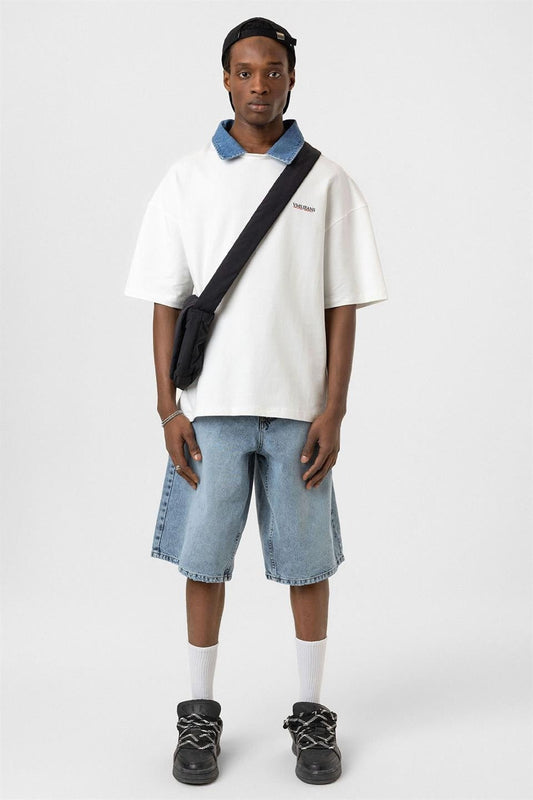 Polo Yaka Yazı Detaylı Oversize Tişört