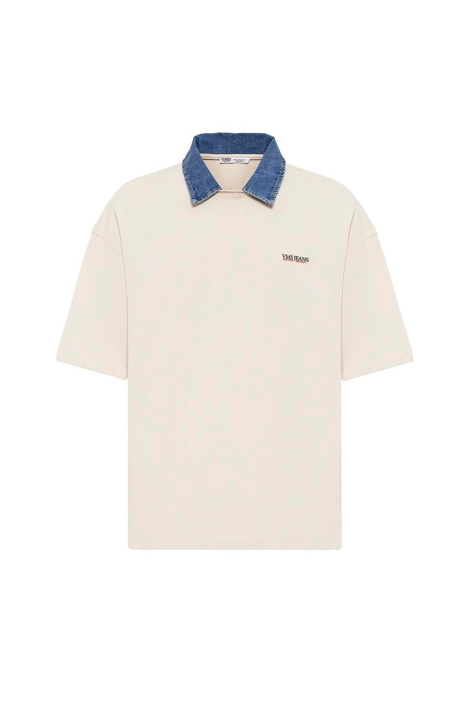 Polo Yaka Yazı Detaylı Oversize Tişört