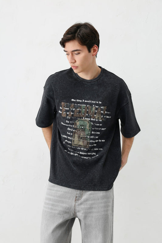 Oversize Yazı ve 2 Baskılı Tişört