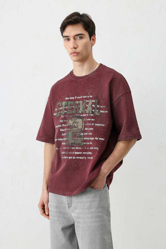 Oversize Yazı ve 2 Baskılı Tişört