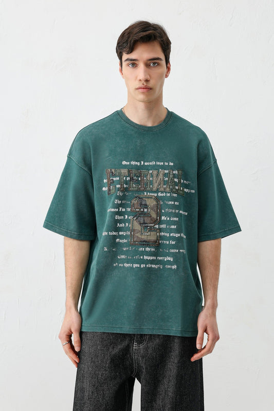 Oversize Yazı ve 2 Baskılı Tişört