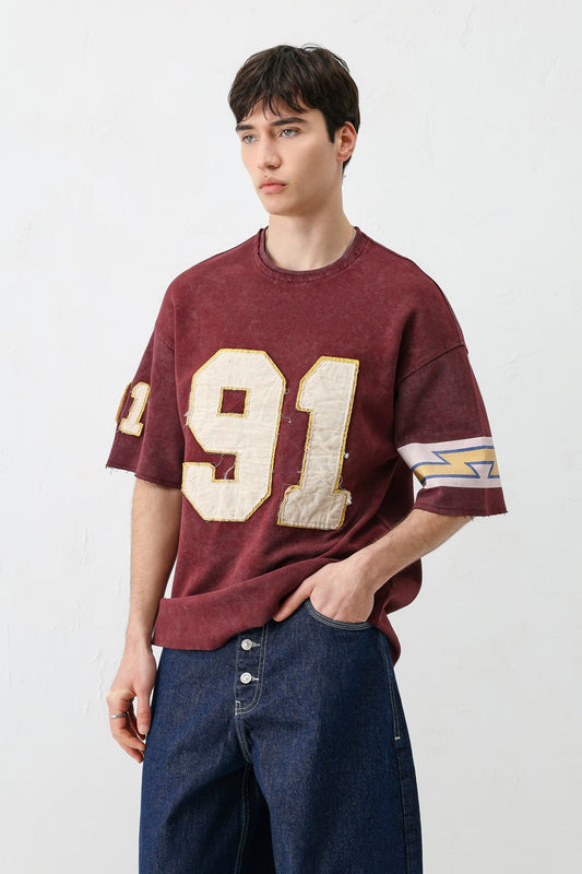 Oversize 91 Baskılı Kol Detaylı Tişört
