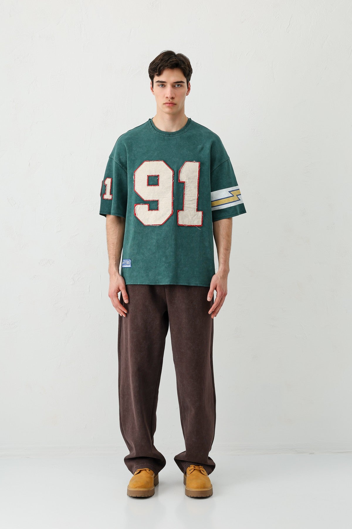 Oversize 91 Baskılı Kol Detaylı Tişört