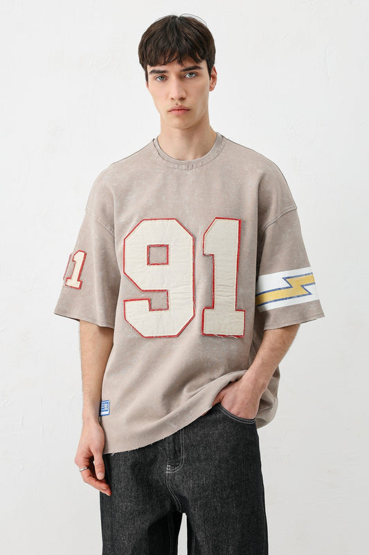 Oversize 91 Baskılı Kol Detaylı Tişört