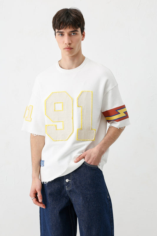 Oversize 91 Baskılı Kol Detaylı Tişört