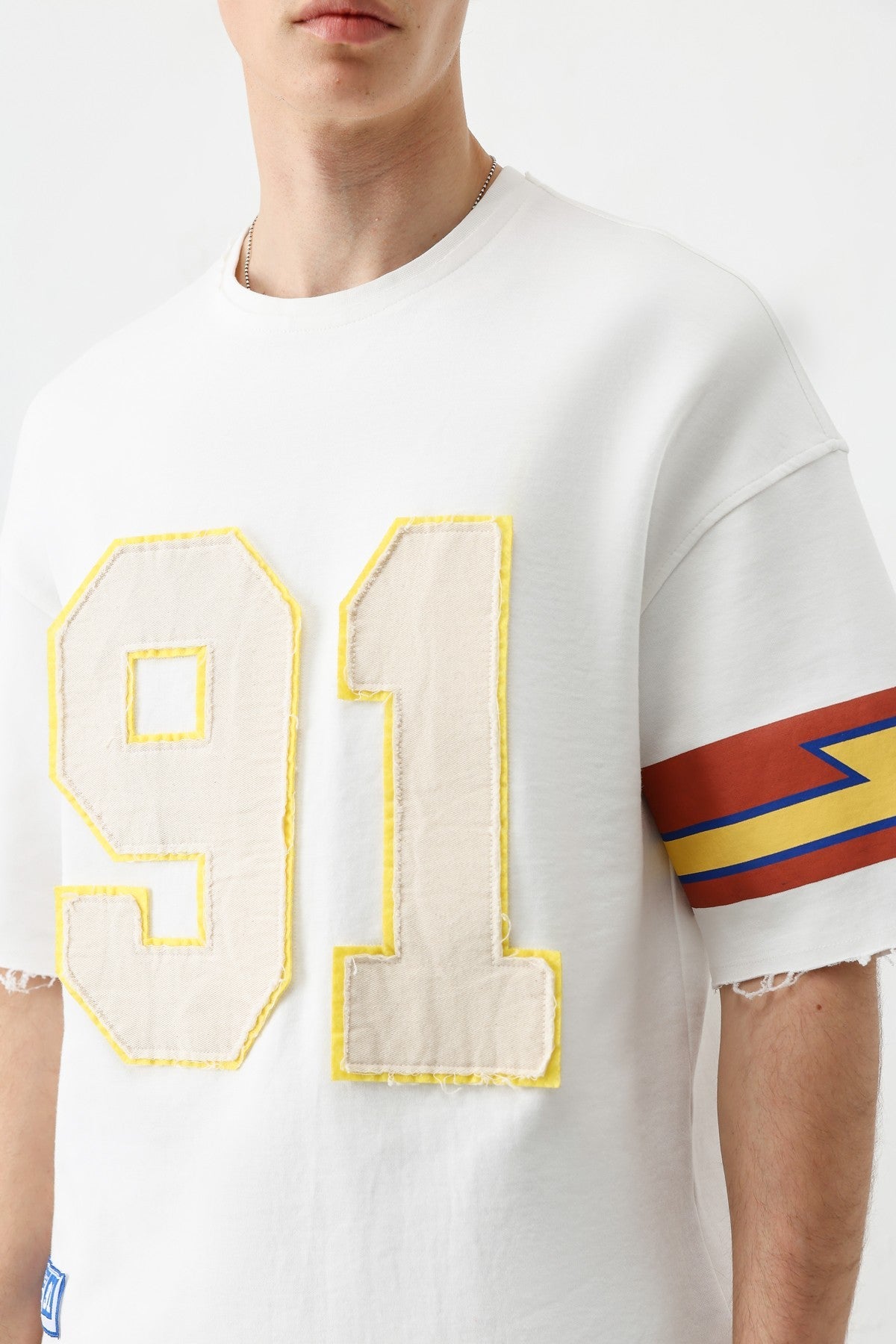 Oversize 91 Baskılı Kol Detaylı Tişört