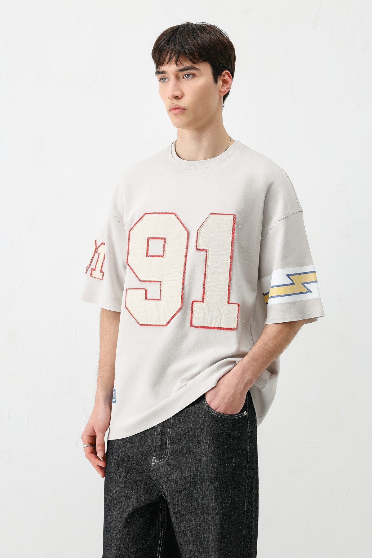 Oversize 91 Baskılı Kol Detaylı Tişört