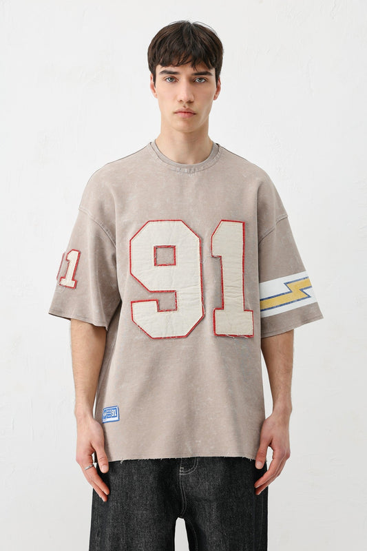 Oversize 91 Baskılı Kol Detaylı Tişört