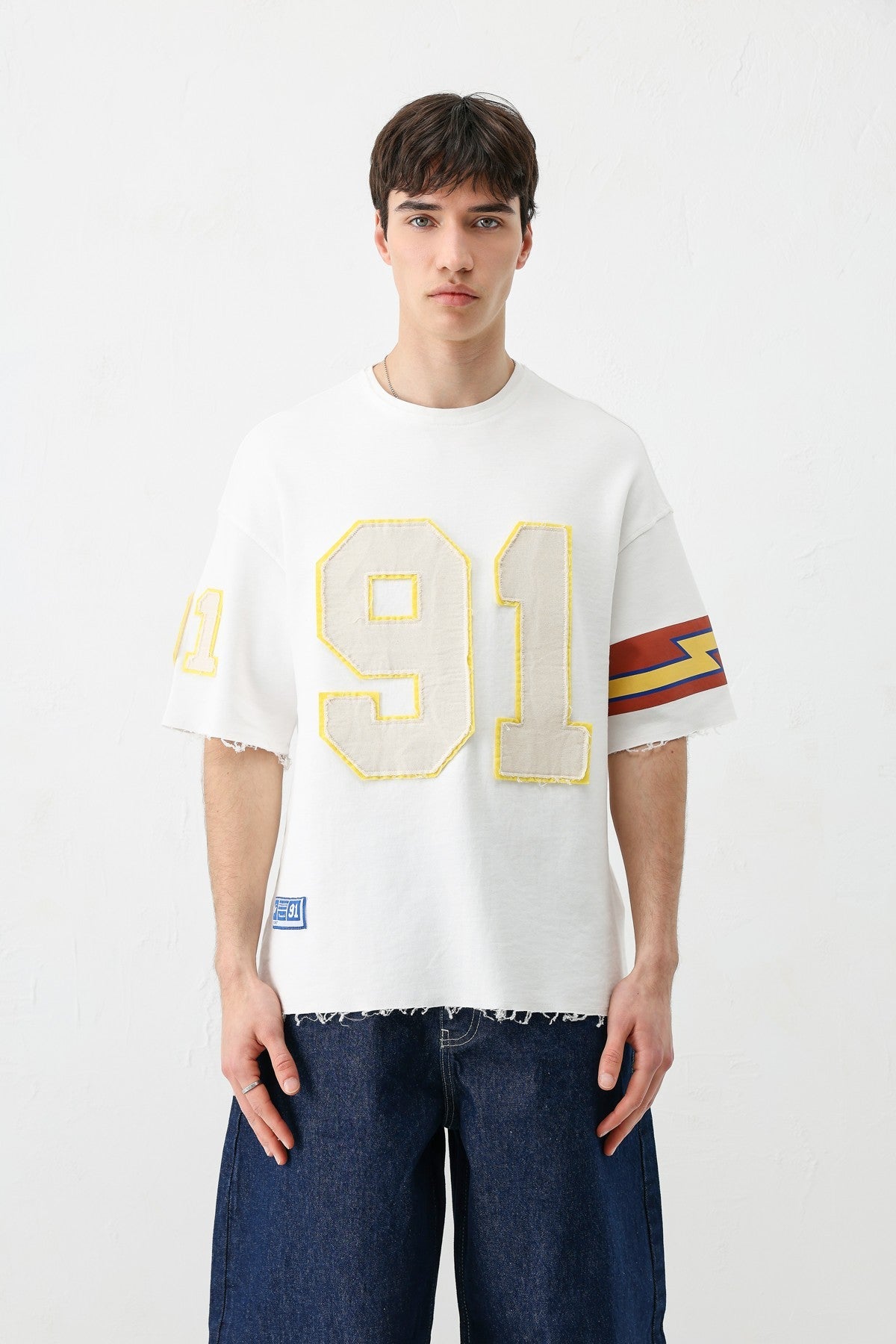 Oversize 91 Baskılı Kol Detaylı Tişört