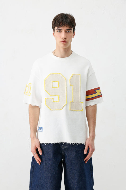 Oversize 91 Baskılı Kol Detaylı Tişört
