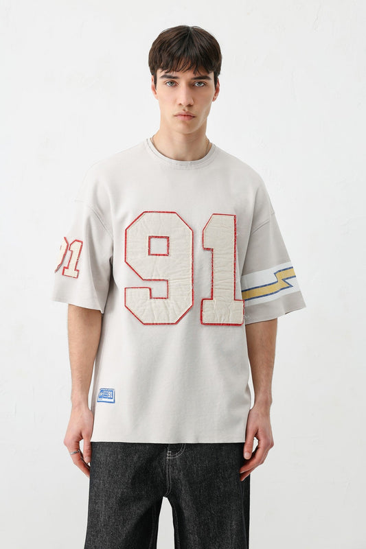 Oversize 91 Baskılı Kol Detaylı Tişört