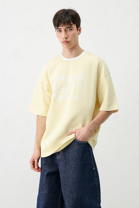 Oversize Bisiklet Yaka 91 Baskılı Tişört