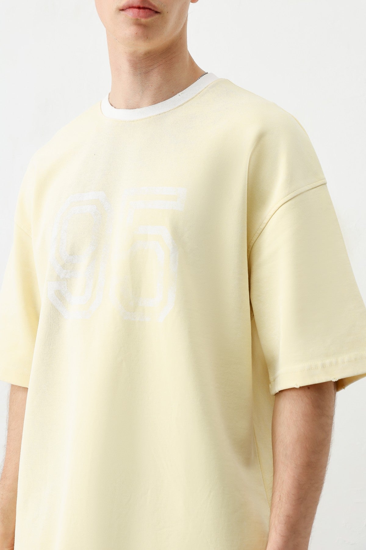 Oversize Bisiklet Yaka 91 Baskılı Tişört