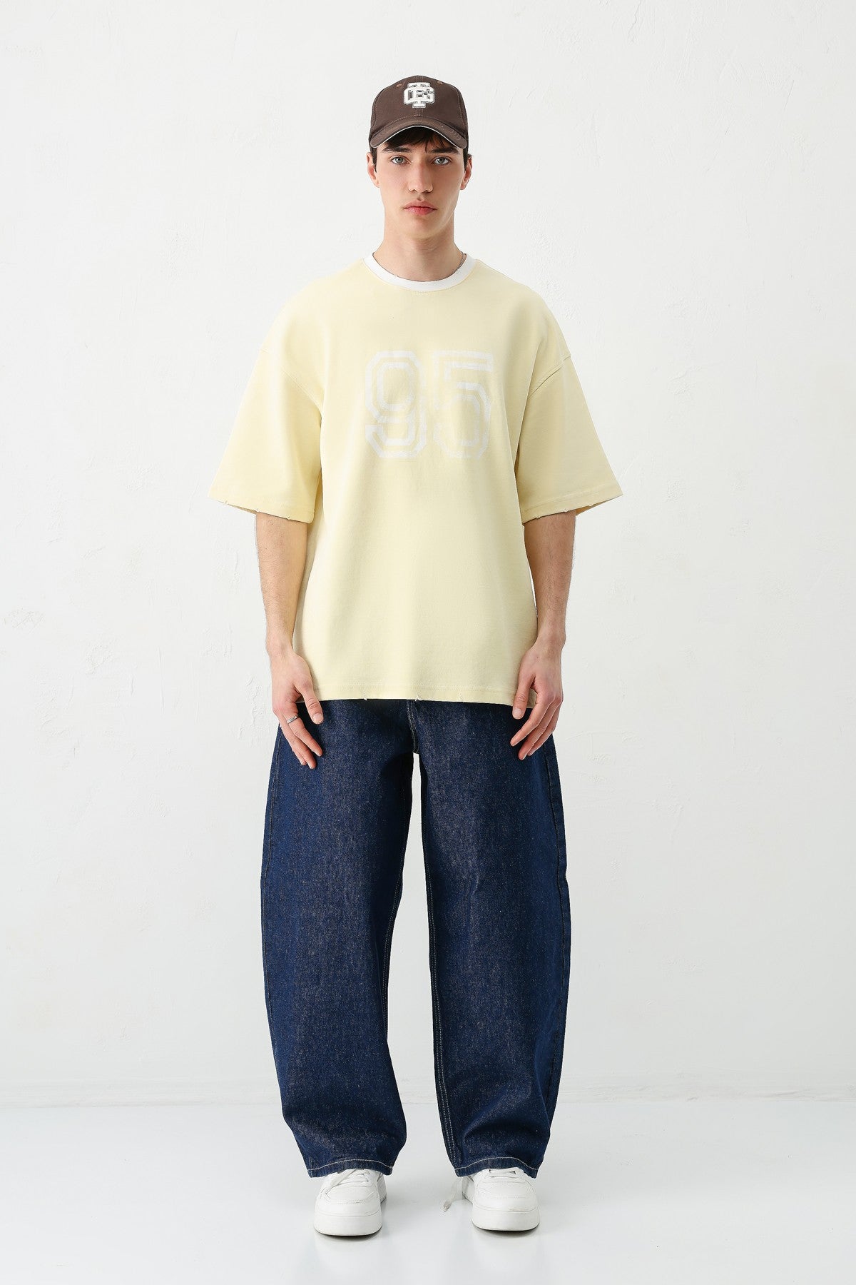 Oversize Bisiklet Yaka 91 Baskılı Tişört