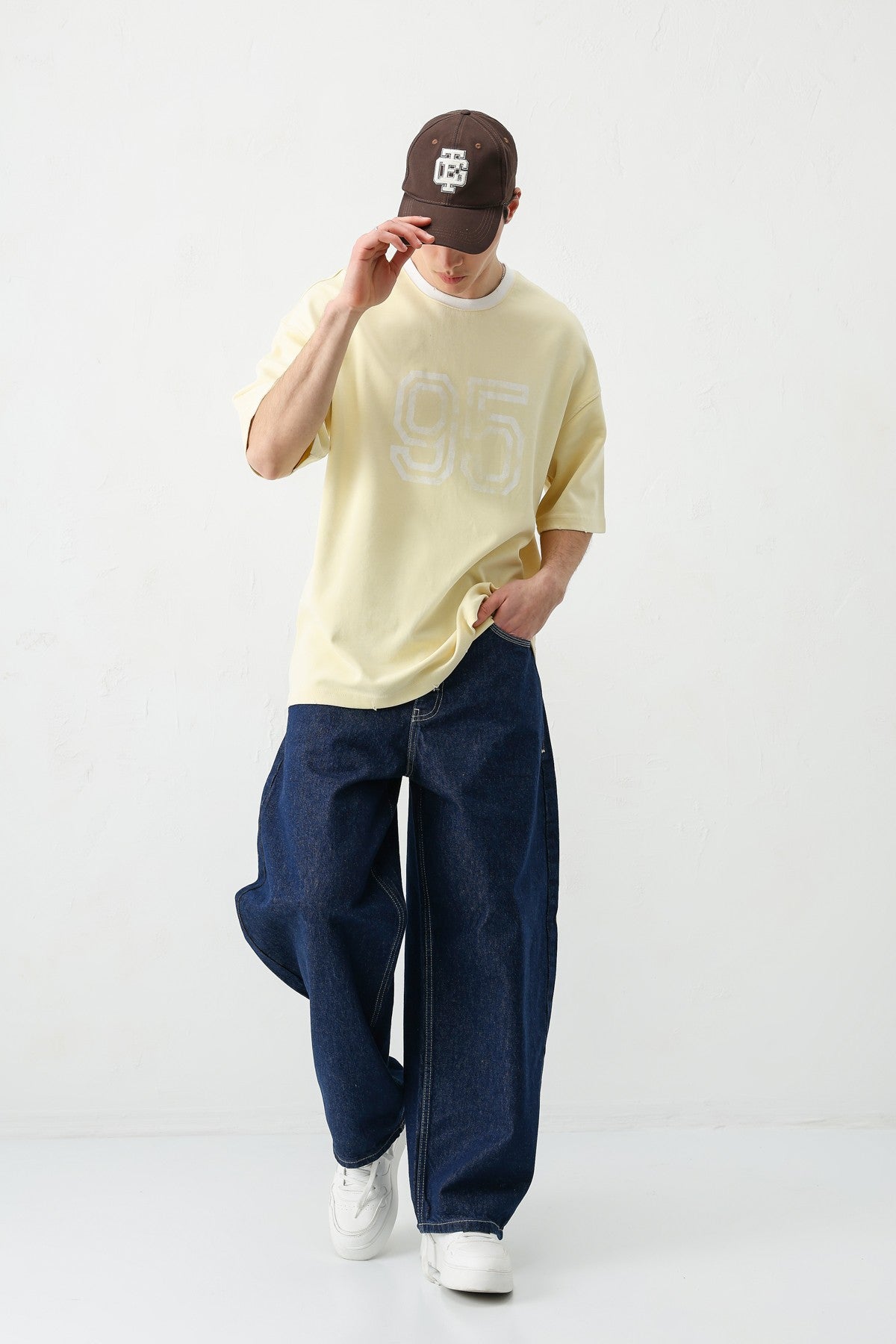Oversize Bisiklet Yaka 91 Baskılı Tişört