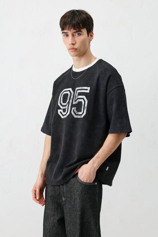 Oversize Bisiklet Yaka 91 Baskılı Tişört