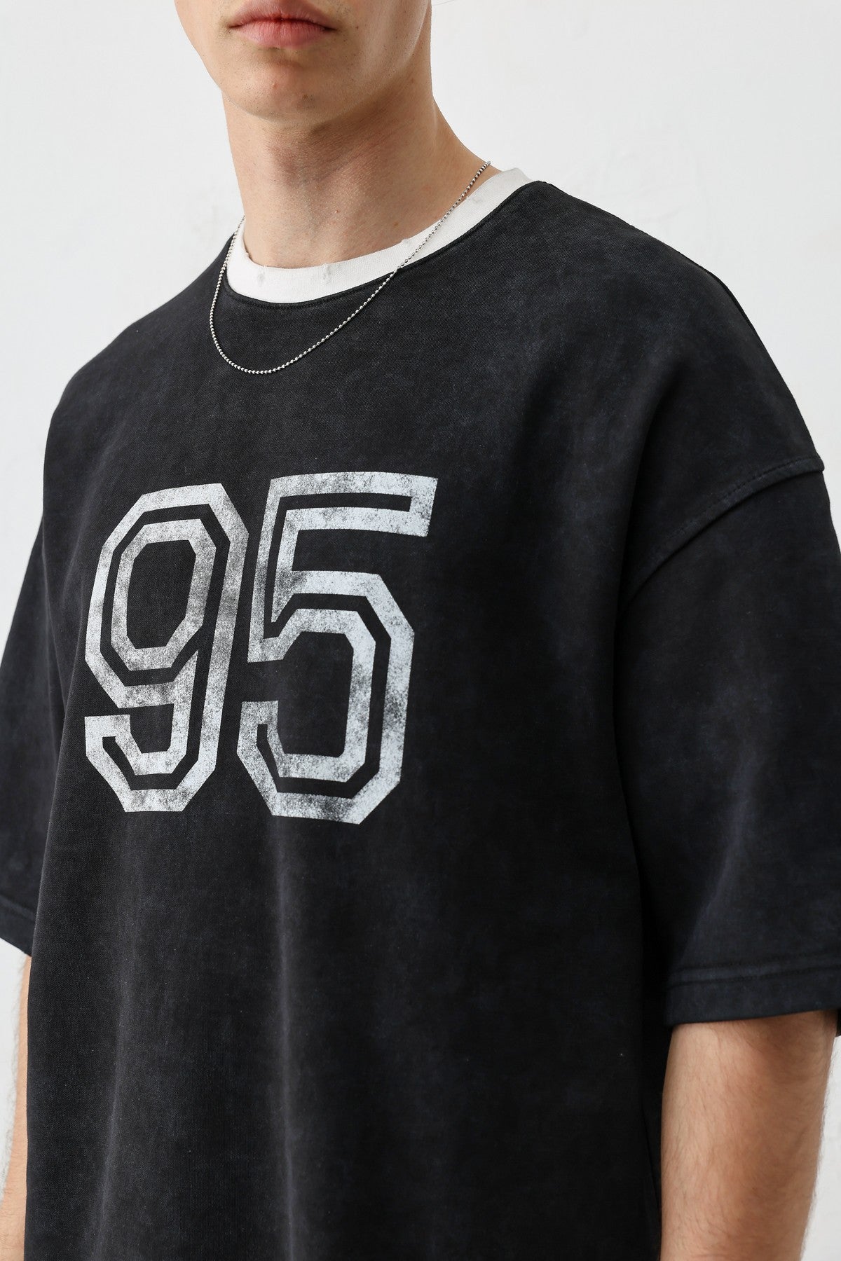 Oversize Bisiklet Yaka 91 Baskılı Tişört
