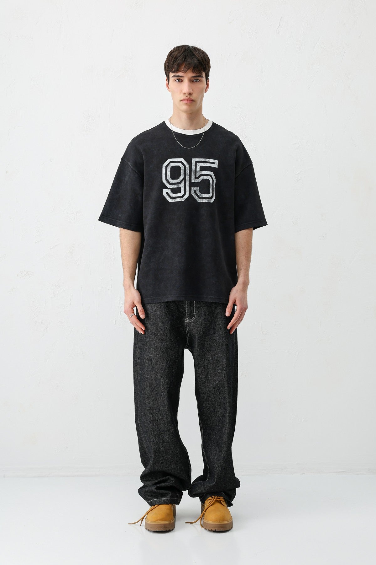 Oversize Bisiklet Yaka 91 Baskılı Tişört